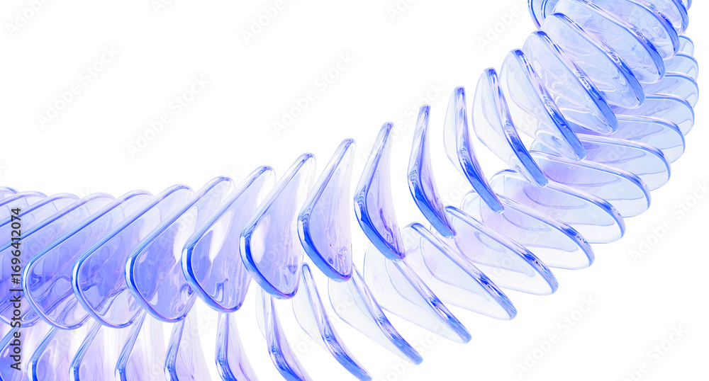 Poster abstract 3d background with rows of glass holographic transparent curve shapes. iridescent gradient 