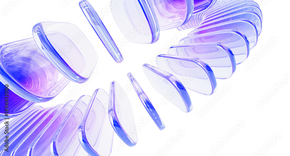 Poster abstract glass 3d background. rows of crystal light holographic rectangle plates with rounded corner