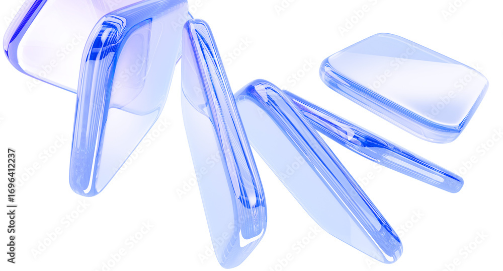 Poster abstract 3d background wallpaper with blue glass transparent square plates, motion effect render. li