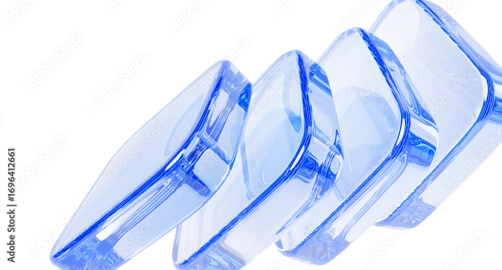 Poster abstract light blue 3d background with glass transparent square shapes in row. digital technology ba