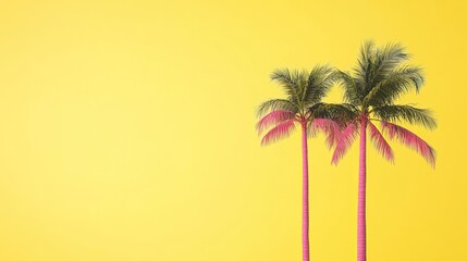 Fototapeta premium Pink palm trees on yellow background