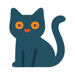 Stylized black cat illustration with orange eyes and minimalist design for kids book illustration