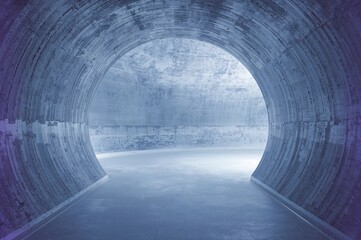 Abstract interior of a cement concrete tunnel in 3D visualization