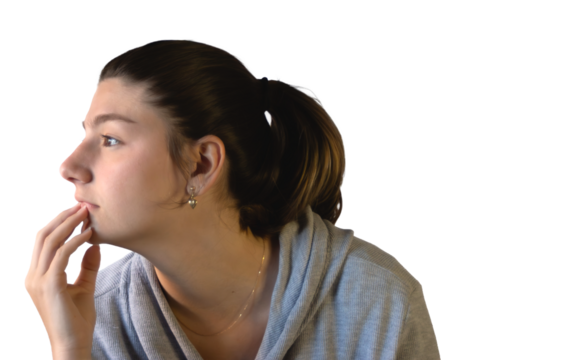 Teenager with a hesitant facial expression, isolated, white or transparent background.Emotional teenage model for marketing and creative projects. 