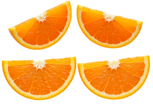 Four Juicy Orange Slices on White Background: Vitamin C, Citrus Fruit, Healthy Snack, Food Photography isolated on transparent background