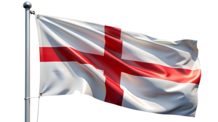 English flag waving on a flagpole, isolated on transparent background