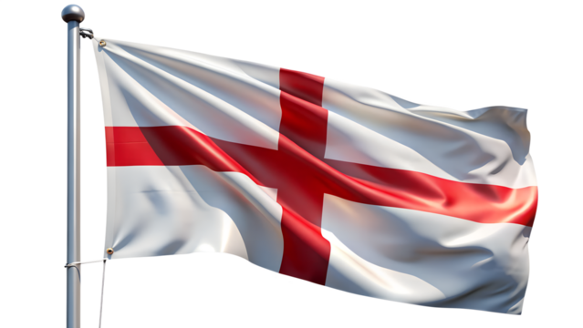 English flag waving on a flagpole, isolated on transparent background