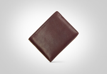 Genuine leather fashionable black wallet for men's isolated on a white background. A professional and stylish look. top view of black leather wallet. banknotes and put card inside the wallet
