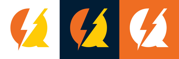 Electricity Letter Q Logo Vector Design for Lightning Bolt initials, company, technology and symbol