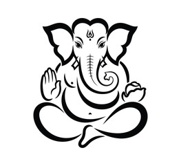Illustration of ganesha in black and white style