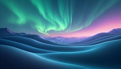 digital illustration of beautiful landscape with vast expanse blue sand dunes and mountains in background