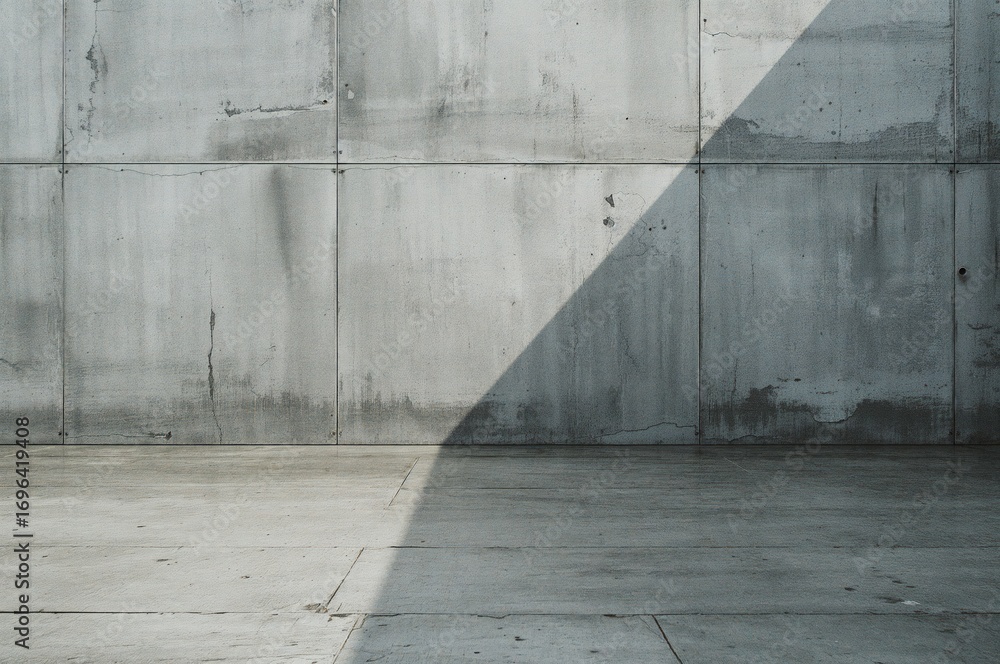 Poster background of a gray concrete wall with a cement stone floor, featuring abstract patterns and textur