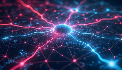 digital illustration of sphere in center network interconnected lines and dots