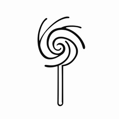 A delicious colorful swirl lollipop on a stick, isolated on a white background