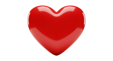 Red heart glossy shape for love and romance concept isolated PNG with Transparent Background