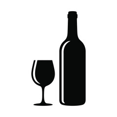 Elegant Wine Bottle and Glass Silhouette Graphic Illustration for Wine Tasting and Celebration Occasions Perfect for Logo Design and Menu Decoration
