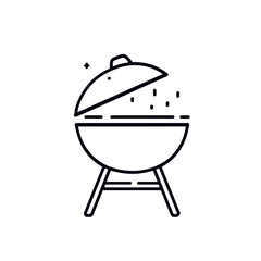 Vector illustration of a hot barbecue grill with food, a cartoon design icon for a restaurant meal