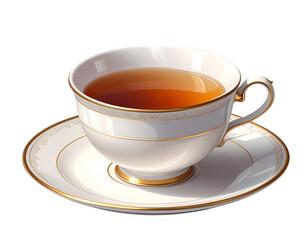 Elegant Porcelain Teacup with Saucer and Steam, Realistic Style, isolated on transparent background PNG