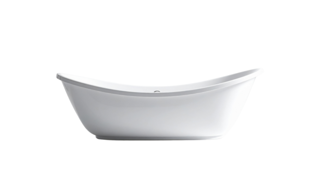 A sleek, modern bathtub featuring a curved design, emphasizing elegance and functionality in bathroom decor.