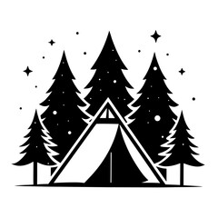 Obraz premium Tent under Stars Silhouette Vector