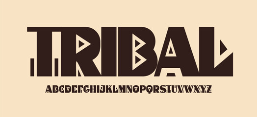 Tribal geometric alphabet, ethnic folk font for native logo, symbolic sign headline, traditional typographic design, modern cultural typography. Vector typeset.