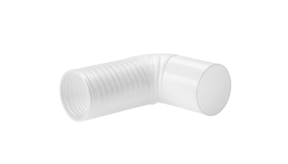 A curved plastic pipe fitting designed for connecting sections of tubing at an angle.