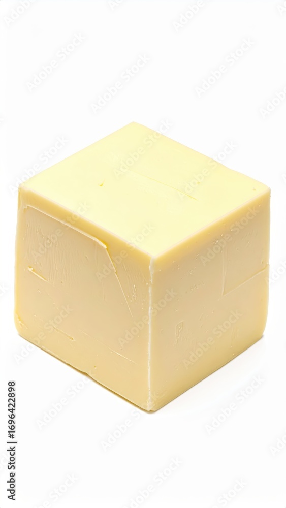 Poster fresh yellow butter block on white background with soft texture