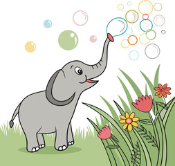 elephant-blowing-rainbow-bubbles-with-trun.eps