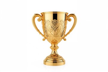 Detailed view of a gleaming gold trophy awarded to the champion, isolated on a white backdrop