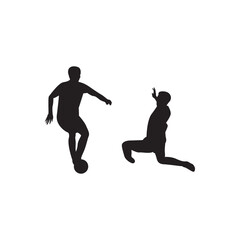 Two soccer player silhouette. Silhouettes of two footballers in action, dynamic composition.