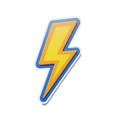 Transparan Background 3D Cartoon Lightning Bolt Icon - Yellow and Blue Energy Symbol