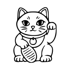 waving lucky cat line art