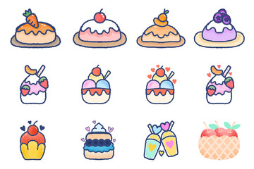 Cake, sweets, ice-cream stickers set, 