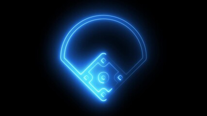 Neon baseball field icon animation on black background. - Powered by Adobe