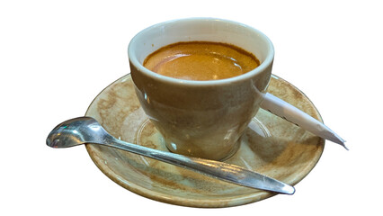 Freshly Brewed Espresso on Rustic Saucer