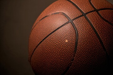 Detailed view of a vintage leather basketball