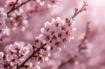 Obraz premium Gentle Pink Plum Flowers Set Against a Blurred Background