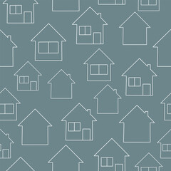 House. Seamless pattern of house, building. Hand drawn. Vector
