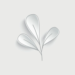 Cartoon twig on white background. Paper flower. Floral graphic design. Colorful flat style illustration.