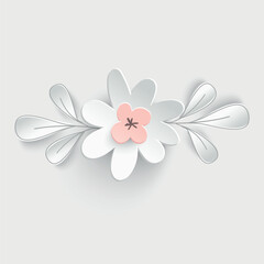 Paper flower. White roses, lotus cut from paper. Wedding decorations. Decorative bridal bouquet, isolated floral design elements.