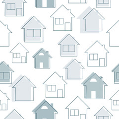 House. Seamless pattern of house, building. Hand drawn. Vector