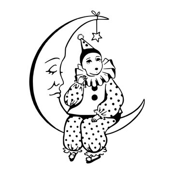 recommend clip art: clown sitting on a crescent moon