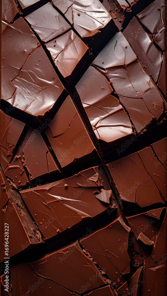 Aufkleber rich dark chocolate texture with sharp edges and broken segments