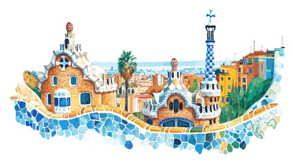 Park Guell. Park Guell watercolor vector illustration