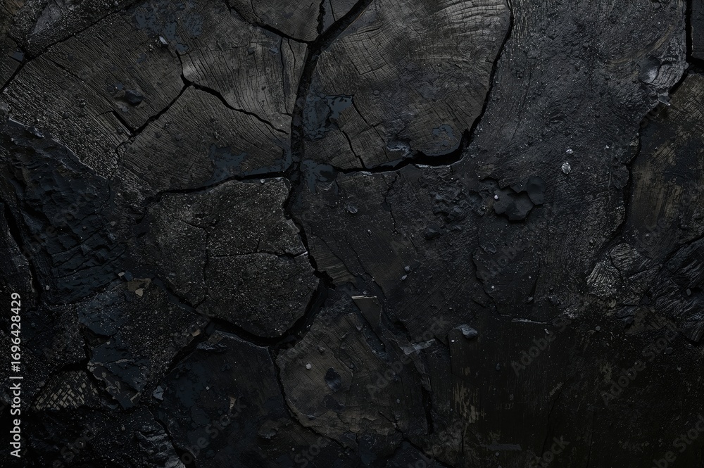 Poster close-up of charred wood with intricate surface patterns