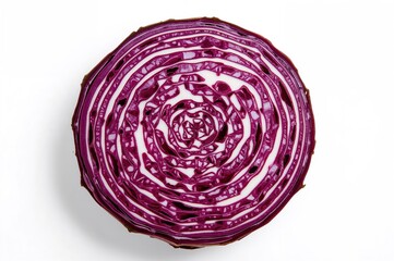 Fototapeta premium Cabbage sliced to show interior against a plain white backdrop