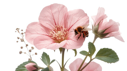 Honeybee Pollinating Delicate Pink Flower Blossom