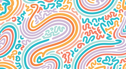 Colorful Abstract Curved Line Seamless Pattern Background for Fabric, Wrapping, Kids Design, Wallpaper and Creative Artwork Projects