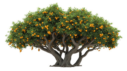 Abundant Orange Tree Isolated on Transparent Background