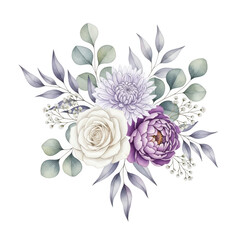 Elegant floral bouquet with roses and eucalyptus isolated on transparent background